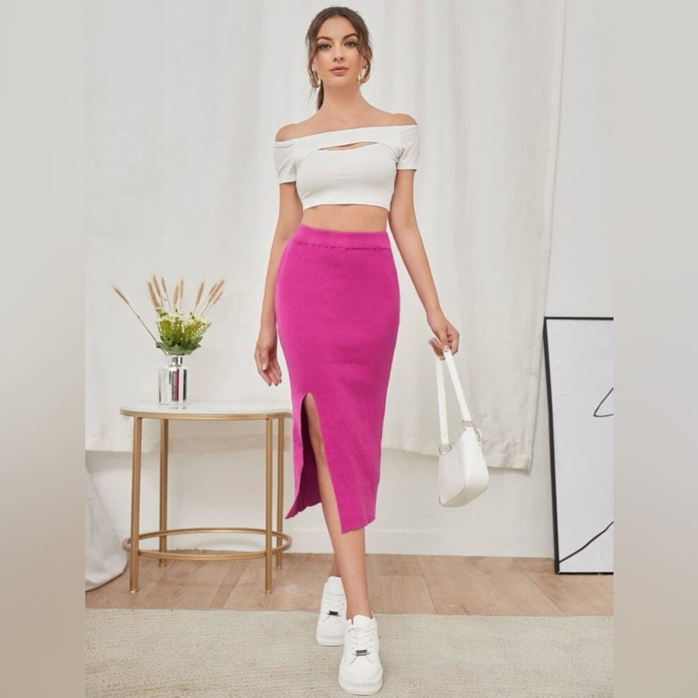 NWOT Solid Split Thigh Knit Skirt